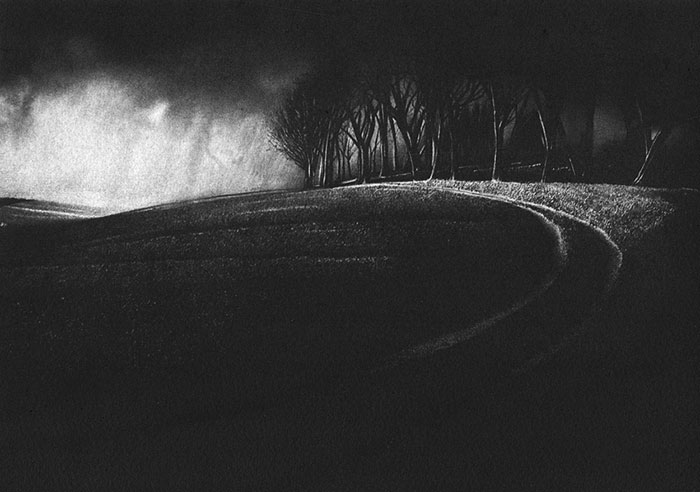 A landscape etching of Chacntonbury Ring