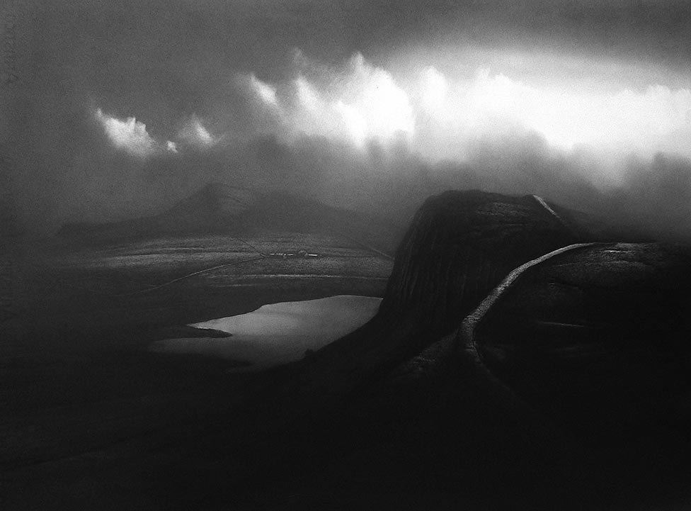 A graphite drawing of a Northumberland landscape